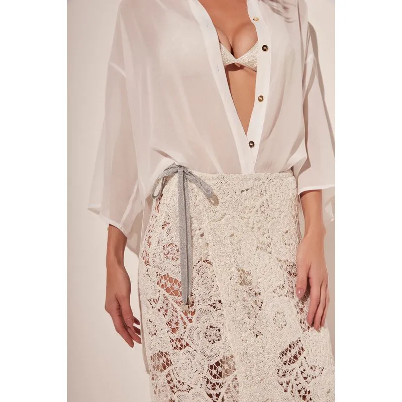 Saia Midi Renda Reluzente OFF WHITE/OFF WHITE M/M