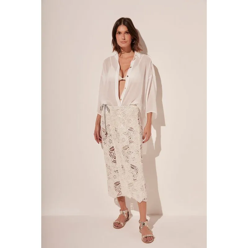 Saia Midi Renda Reluzente OFF WHITE/OFF WHITE G/L