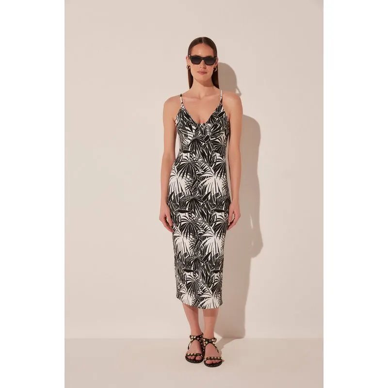 Vestido Midi Folhagem Jacquard PRETO/BLACK PP/XS
