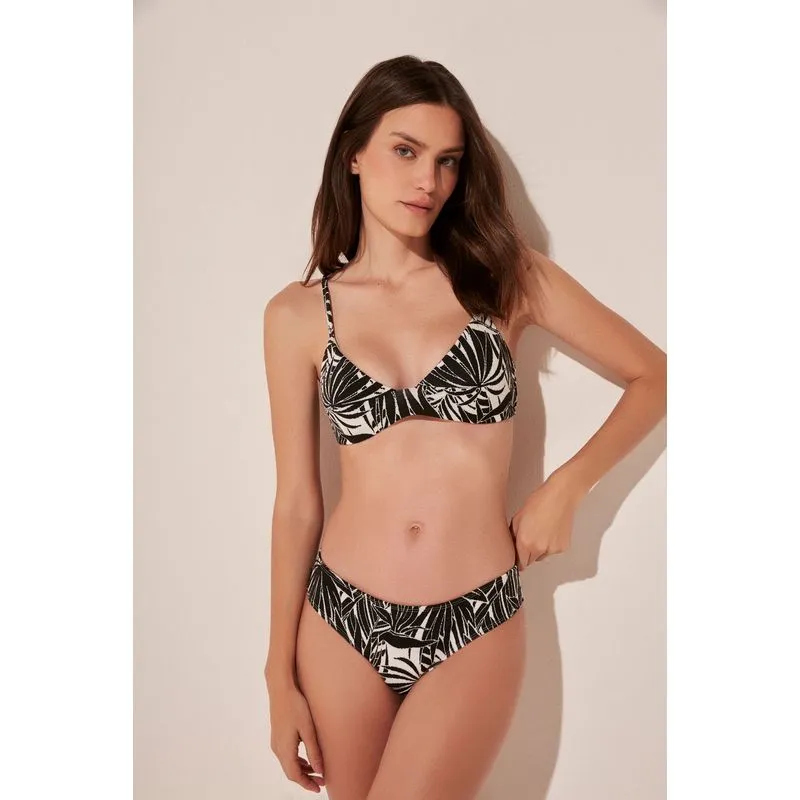 Biquíni Calcinha Lateral Média Folhagem Jacquard PRETO/BLACK GG/XL