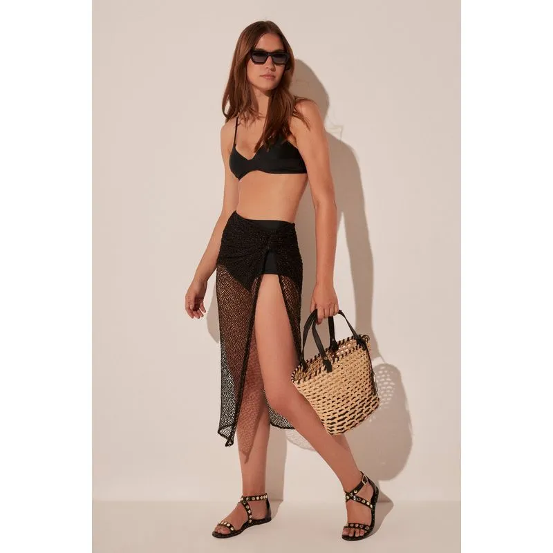 SAIA MIDI LIRIO CROCHE PRETO/BLACK GG/XL