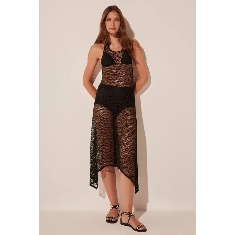 VESTIDO MIDI LIRIO CROCHE PRETO/BLACK M/M