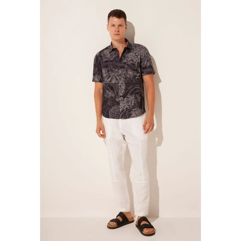 Camisa Manga Curta Floral Rabisco Noite PRETO/BLACK M/M