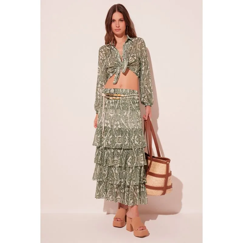 Saia Midi Labirinto Folhagem VERDE/GREEN M/M