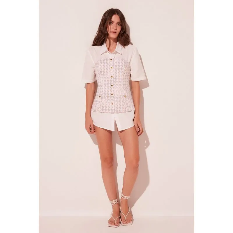 Blusa Faixa Tweed Dia BRANCO/WHITE GG/XL