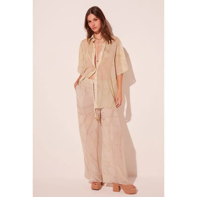 Calca Pantalona Folhas Bordadas BEGE/BEIGE M/M