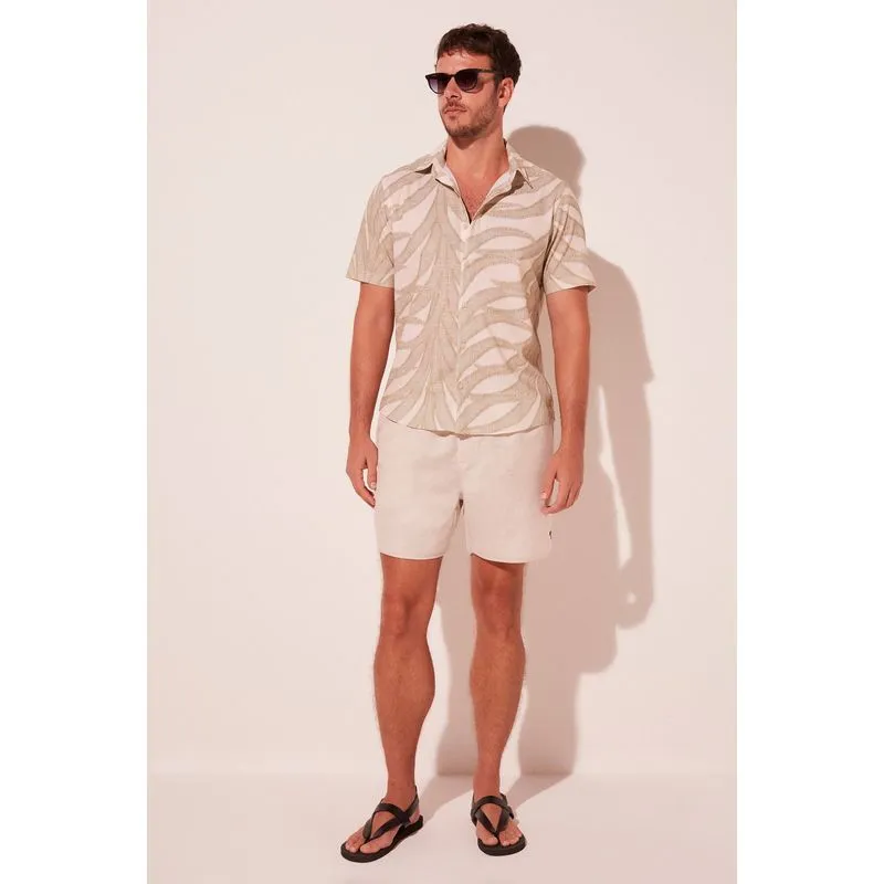 Camisa Manga Curta Folhas Bicolor BEGE/BEIGE G/L