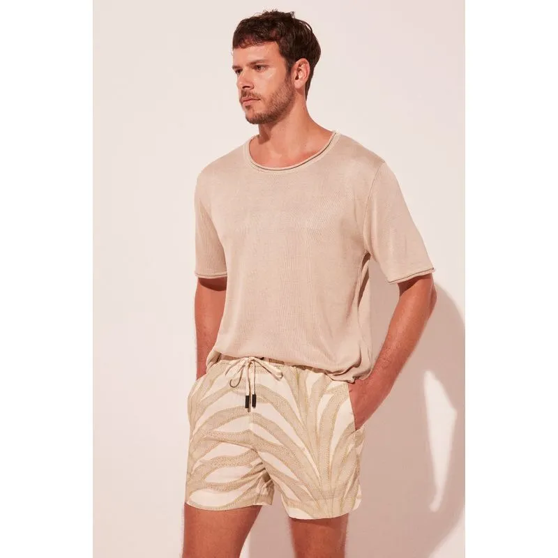 Short Casual Folhas Bicolor BEGE/BEIGE G/L