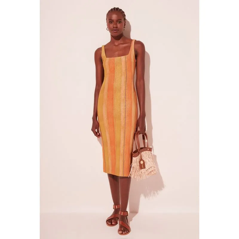 Vestido Midi Listra Pincelada LARANJA/ORANGE GG/XL