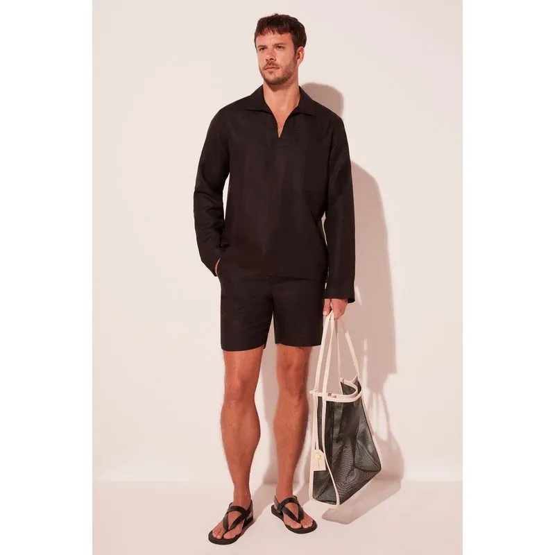 Camisa Bata Folhagem Noite PRETO/BLACK P/S