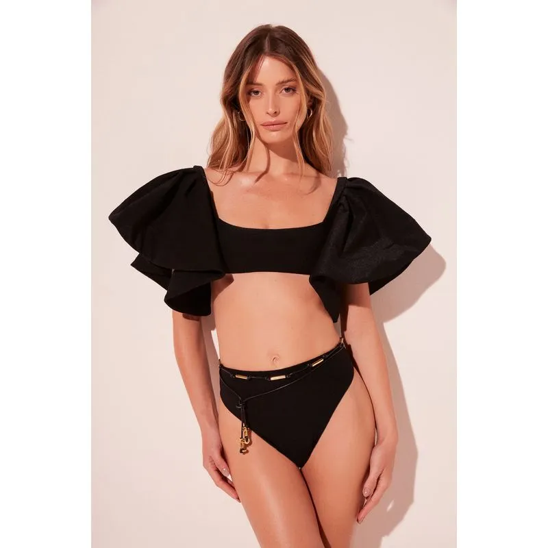 Top Cropped Ondas do Mar PRETO/BLACK PP/XS