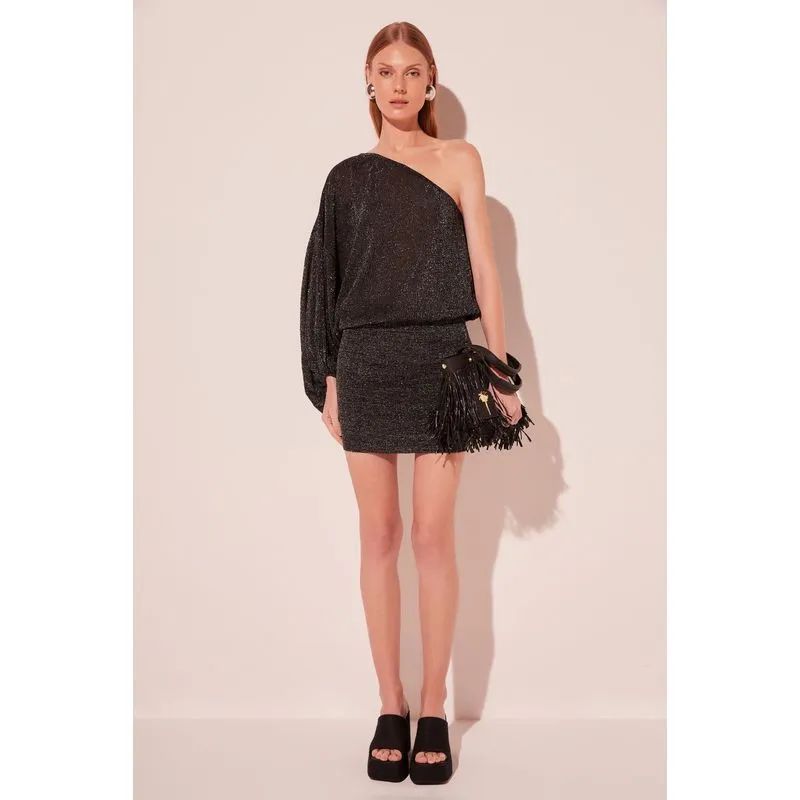 Vestido Curto Trico Brilho PRETO/BLACK P/S
