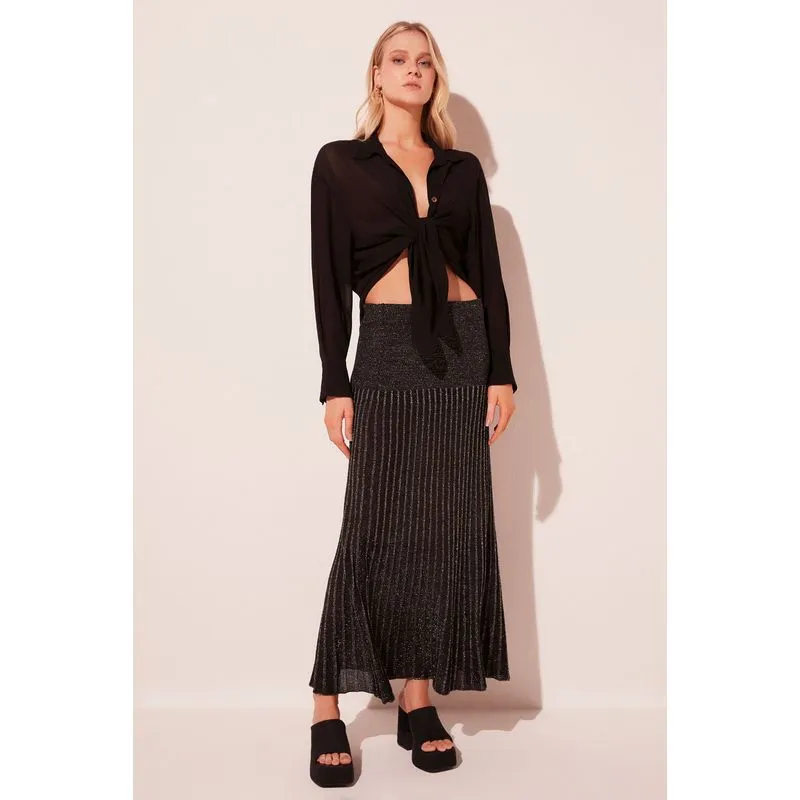 Saia Midi Trico Brilho PRETO/BLACK P/S