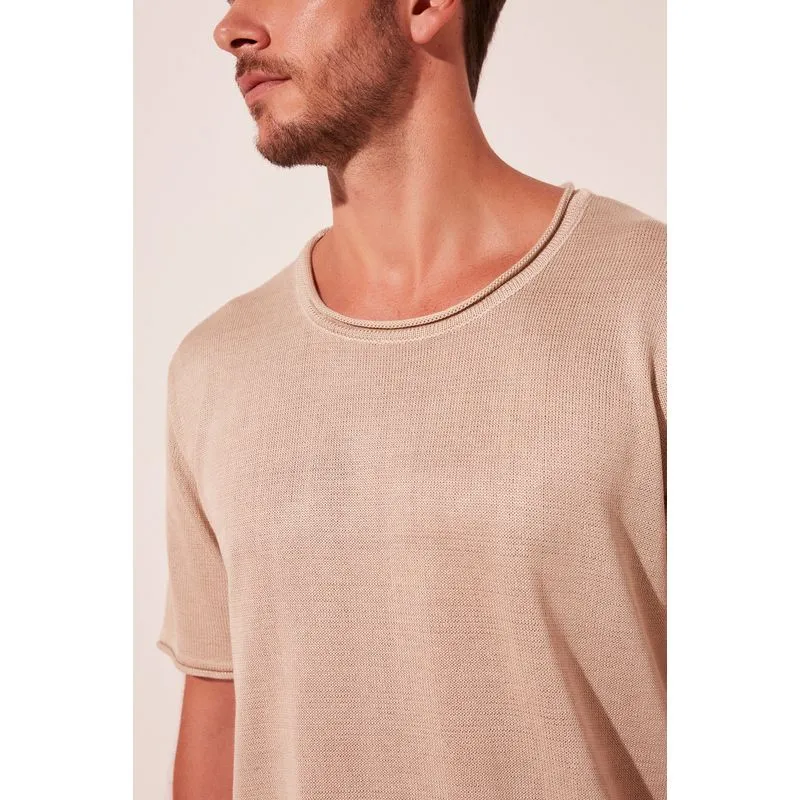 Camiseta Manga Curta Tricô Folha BEGE/BEIGE GG/XL