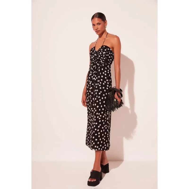 Vestido Midi Poá Rústico PRETO/BLACK 44