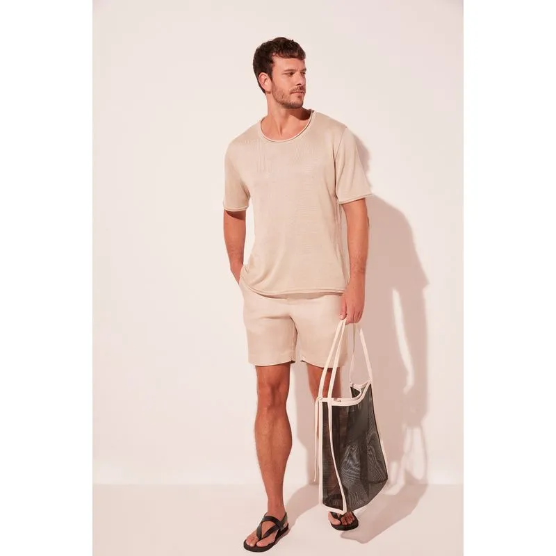 Bermuda Casual Balneário Liso BEGE/BEIGE 36