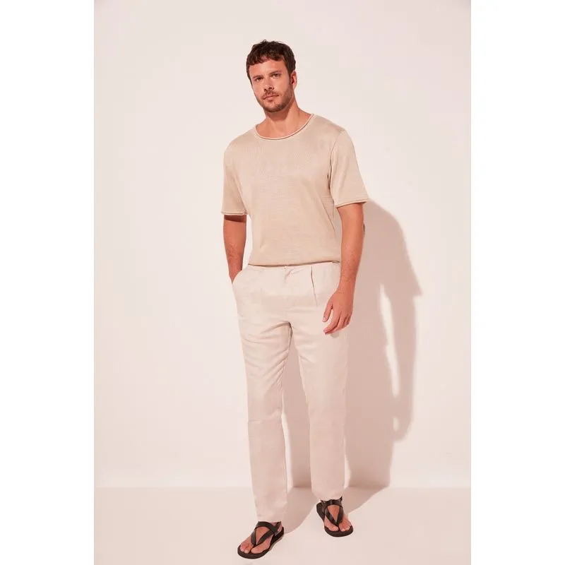 Calça Reta Balneário Liso BEGE/BEIGE 38