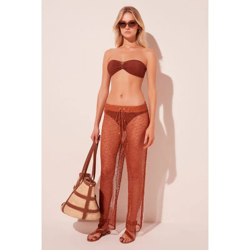 Calça Pantalona Caramelo Croche MARROM/BROWN P/S