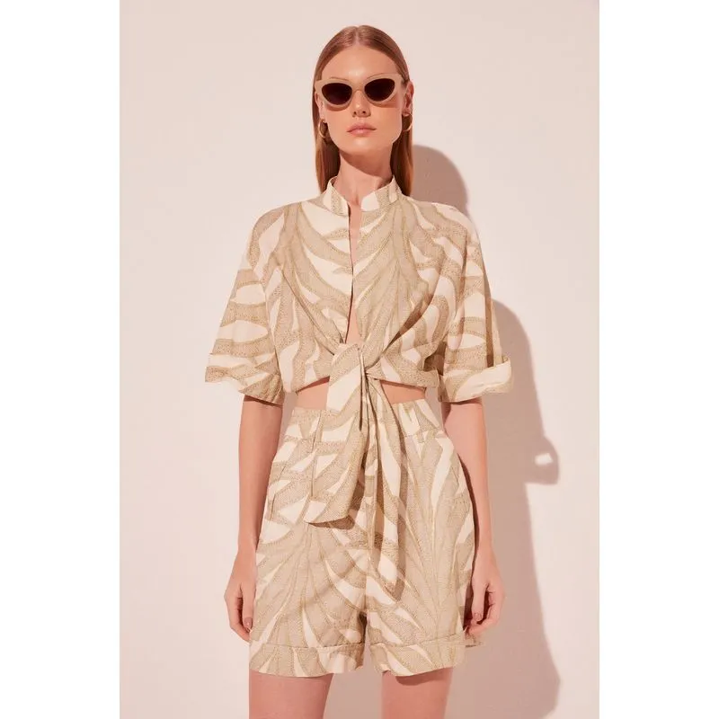 Short Alfaiataria Folhas Bicolor BEGE/BEIGE GG/XL