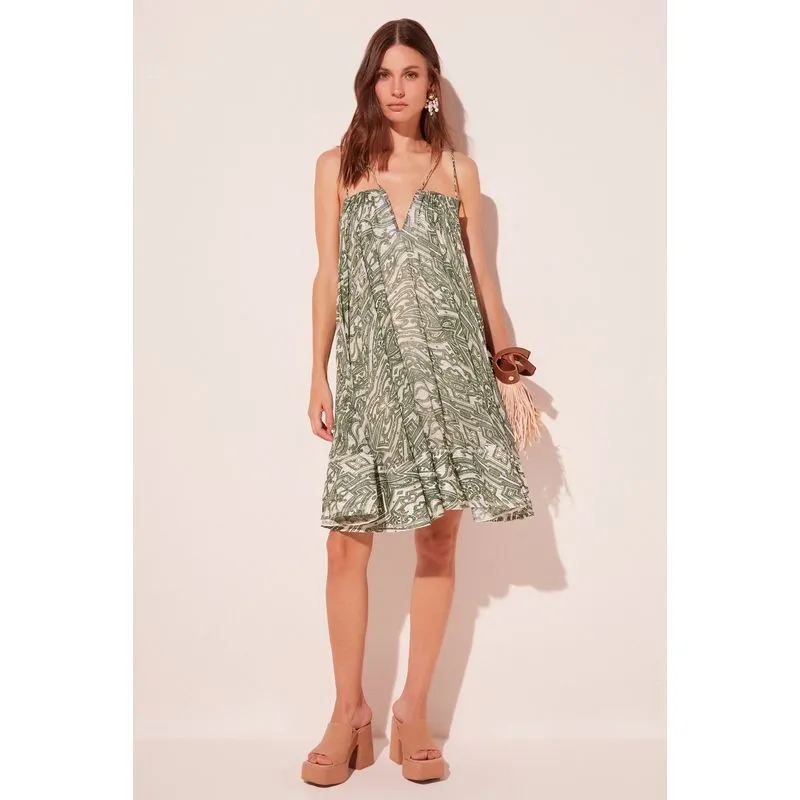 Vestido Curto Labirinto Folhagem VERDE/GREEN G/L