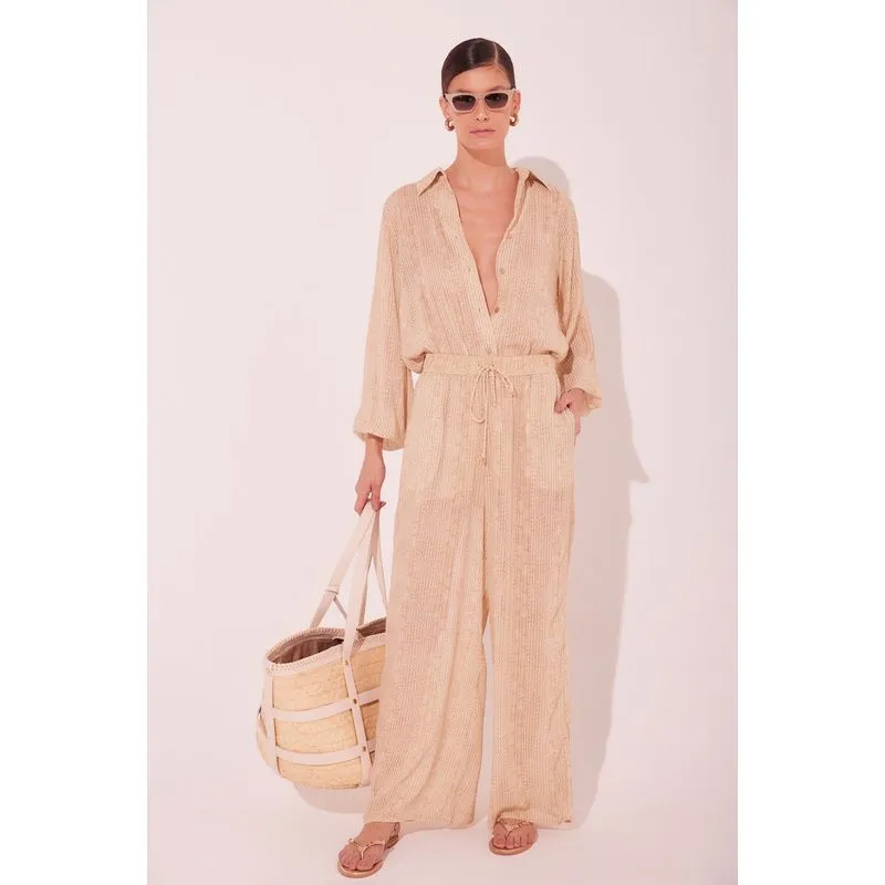 Calça Reta Listrado Palha BEGE/BEIGE M/M