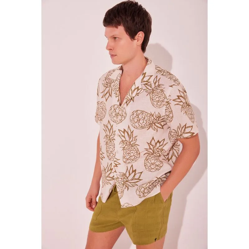 Camisa Manga Curta Abacaxi Outline BEGE/BEIGE GG/XL
