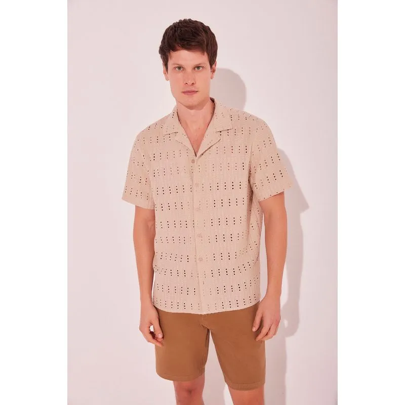 Camisa Manga Curta Grão BEGE/BEIGE P/S