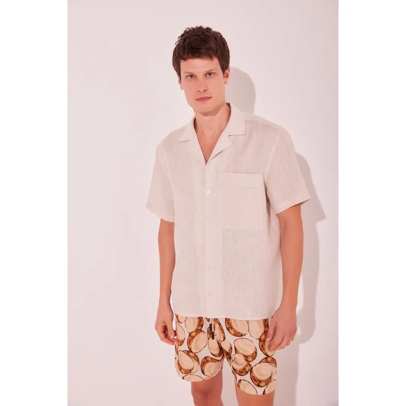 Camisa Manga Curta Grão BEGE/BEIGE PP/XS