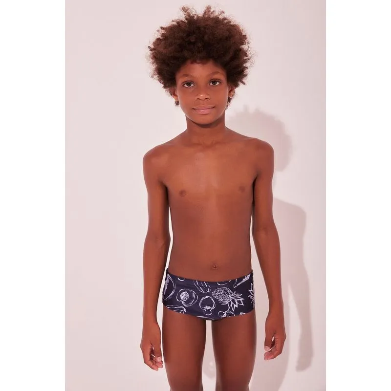Sunga Infantil Larga Frutas Outline AZUL MARINHO/NAVY BLU 4 A 5