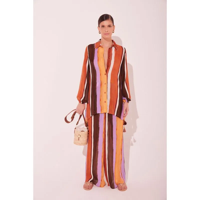 Chemise Curto Listras Caju MARROM/BROWN GG/XL