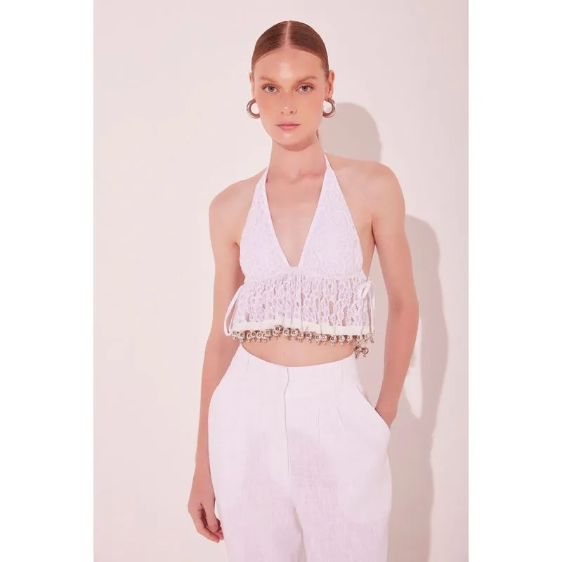 Top Alça Textura Renda BRANCO/WHITE GG/XL