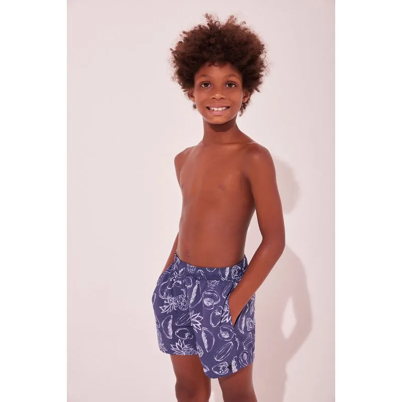 Short Infantil Praia Frutas Outline AZUL MARINHO/NAVY BLUE 4 A 5