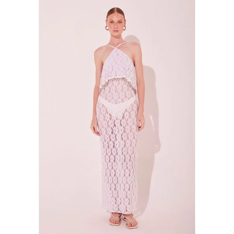 Vestido Longo Textura Renda BRANCO/WHITE GG/XL