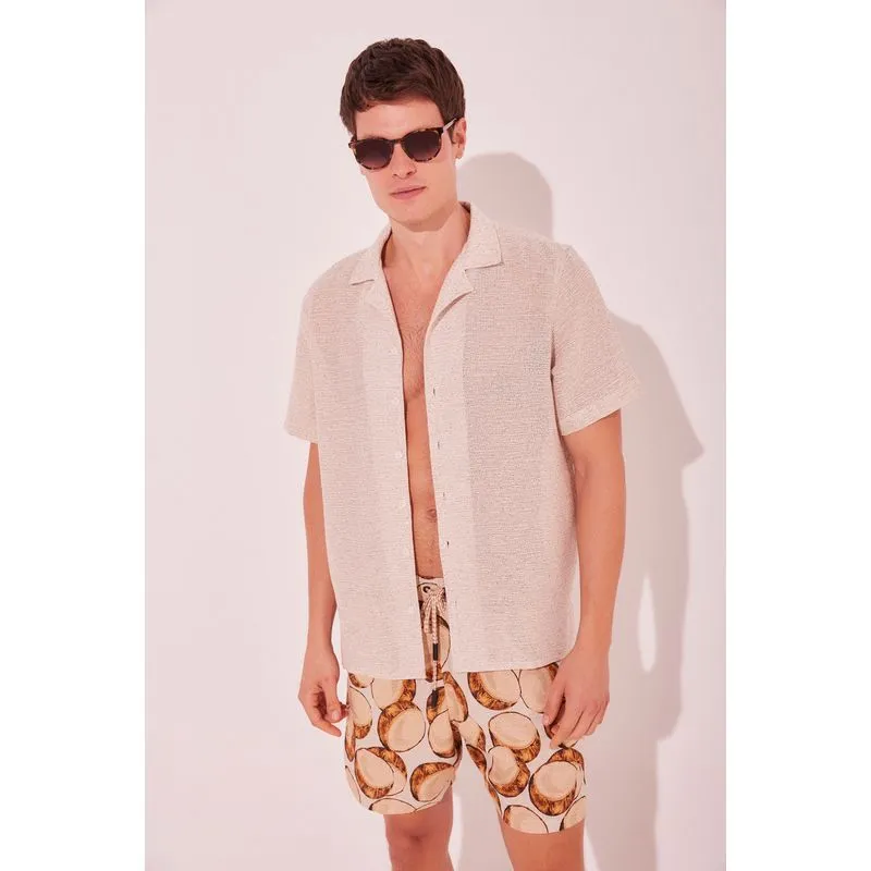Camisa Manga Curta Pesca BEGE/BEIGE P/S