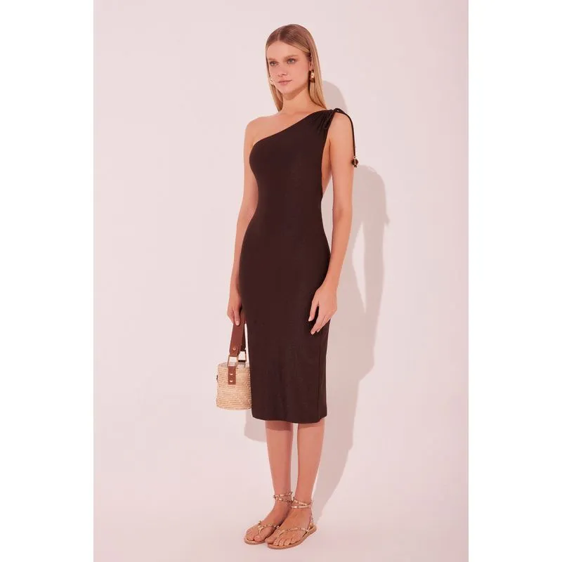 Vestido Midi Damasco Marrom MARROM/BROWN G/L