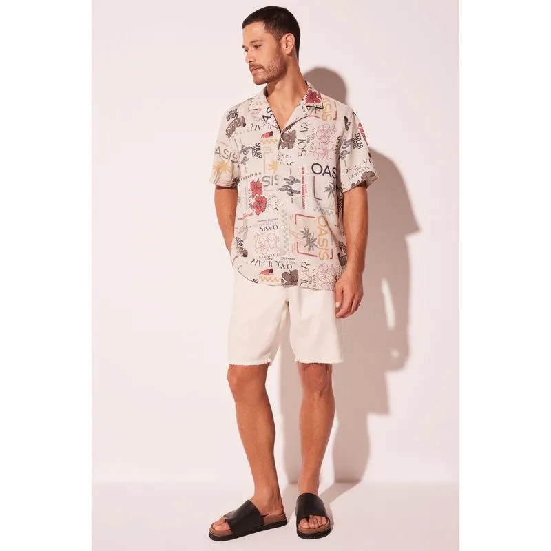 Camisa Manga Curta Carimbos BEGE/BEIGE G/L