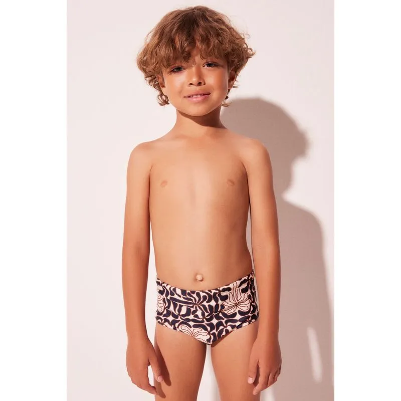 Sunga Infantil Larga Palmeira Pincelada BEGE/BEIGE 10 A 11