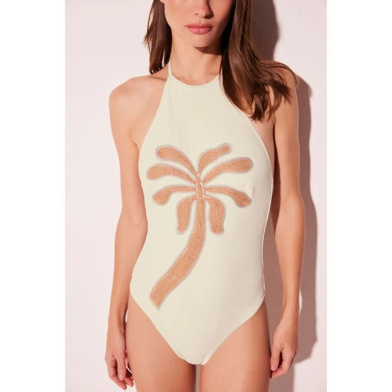 Maiô Frente Única Palmeira Bordada OFF WHITE/OFF WHITE PP/XS