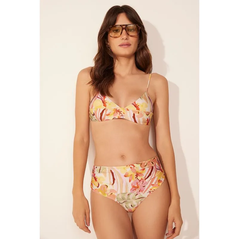 Biquíni Calcinha Lateral Larga Arte Floral ROSA/PINK P/S