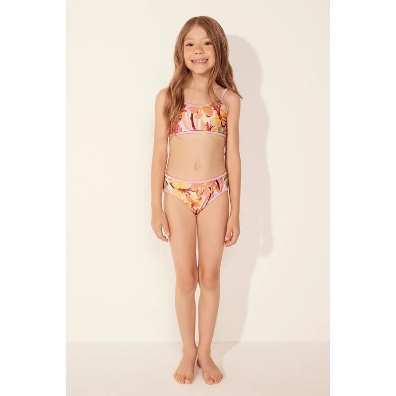 Biquíni Infantil Camiseta Arte Floral ROSA/PINK 6 A 7