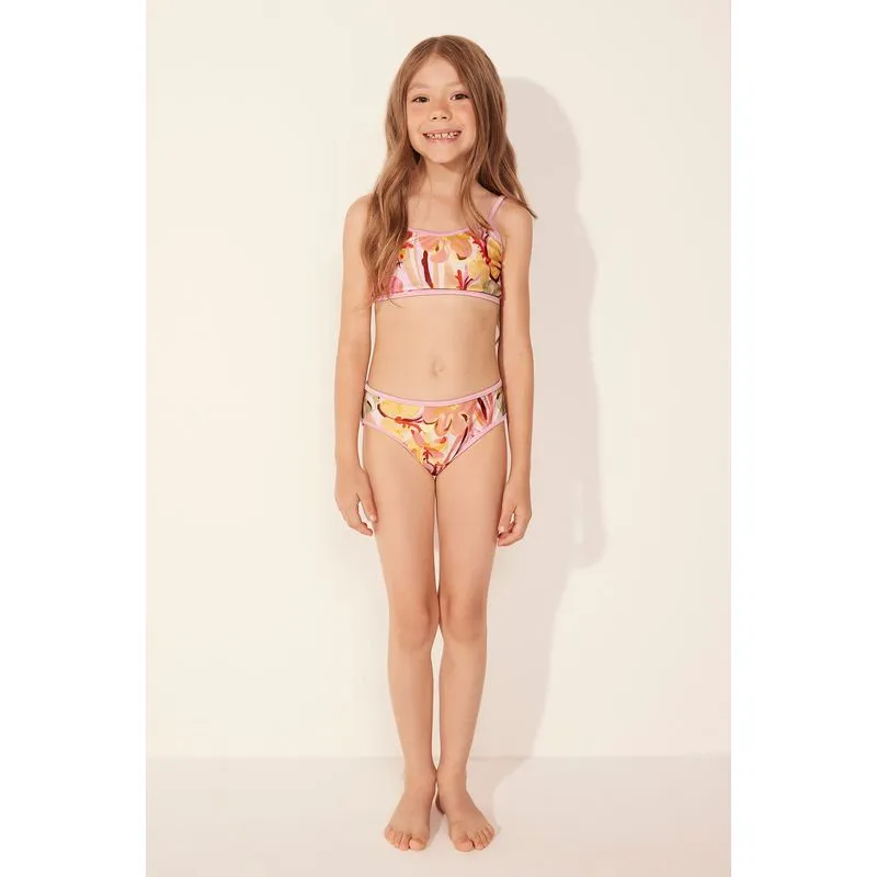 Biquíni Infantil Camiseta Arte Floral ROSA/PINK 8 A 9