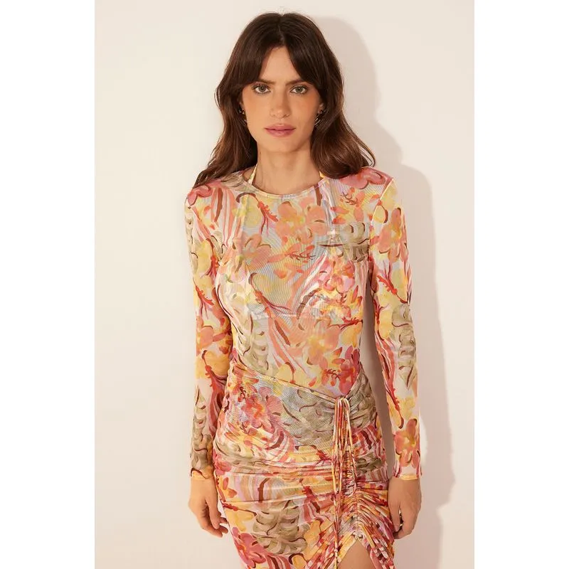 Blusa Manga Longa Arte Floral ROSA/PINK G/L