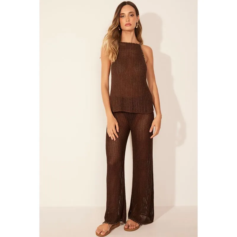 Blusa Alça Rede Marrom MARROM/BROWN P/S