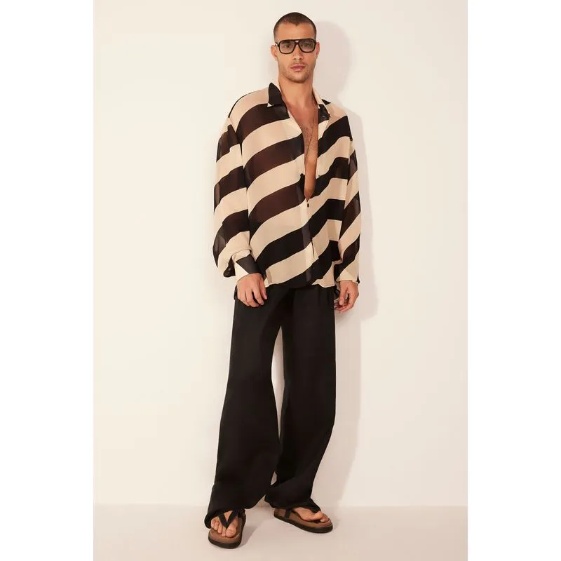 Camisa Longa Listras PRETO/BLACK PP/XS