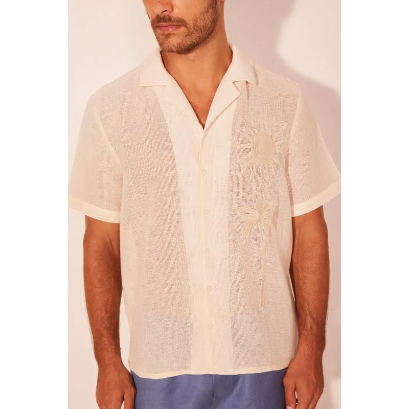 Camisa Manga Curta Tela Natural BEGE/BEIGE M/M
