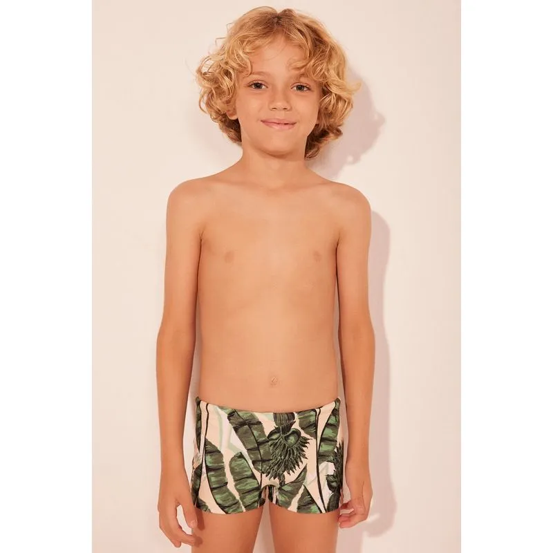 Sunga Infantil Boxer Bananeiras VERDE/GREEN 10 A 11