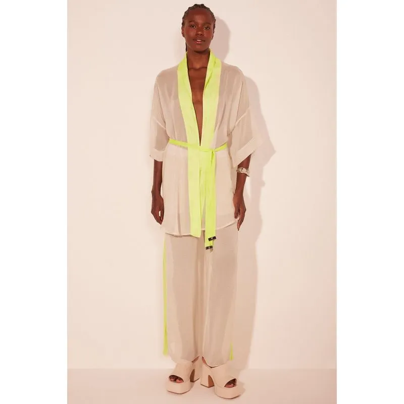 Capa Kimono Curto Listrado Peixes BEGE/BEIGE M/M