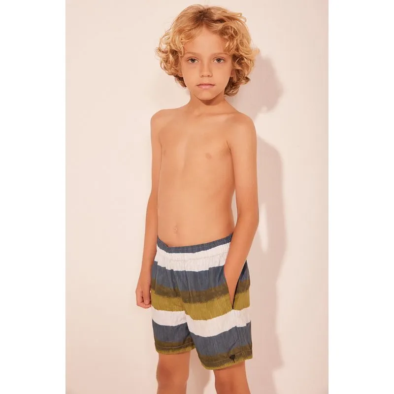 Short Infantil Praia Listrado Textura VERDE/GREEN 2 A 3
