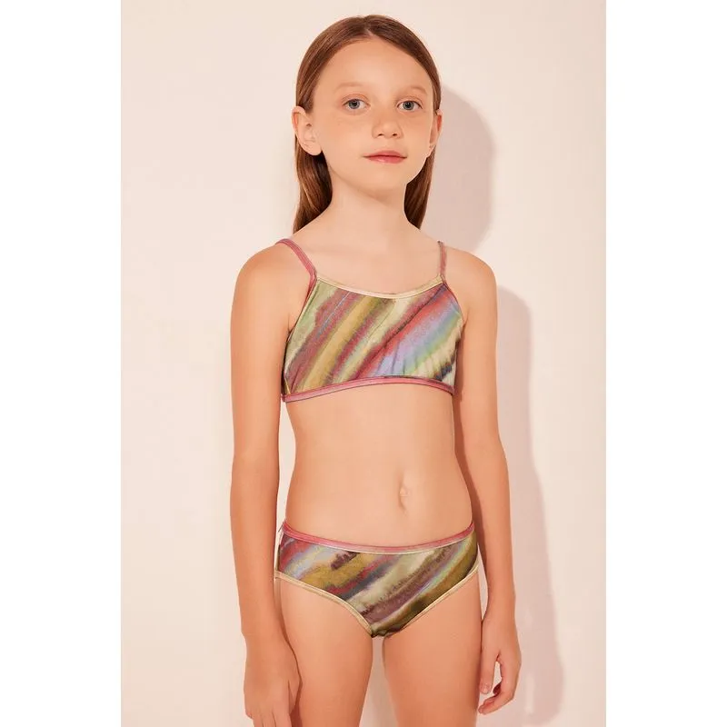 Biquíni Infantil Listrado Fluor VERDE/GREEN 2 A 3