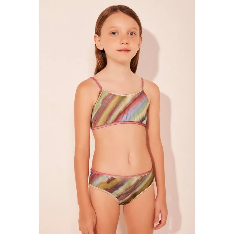 Biquíni Infantil Listrado Fluor VERDE/GREEN 4 A 5